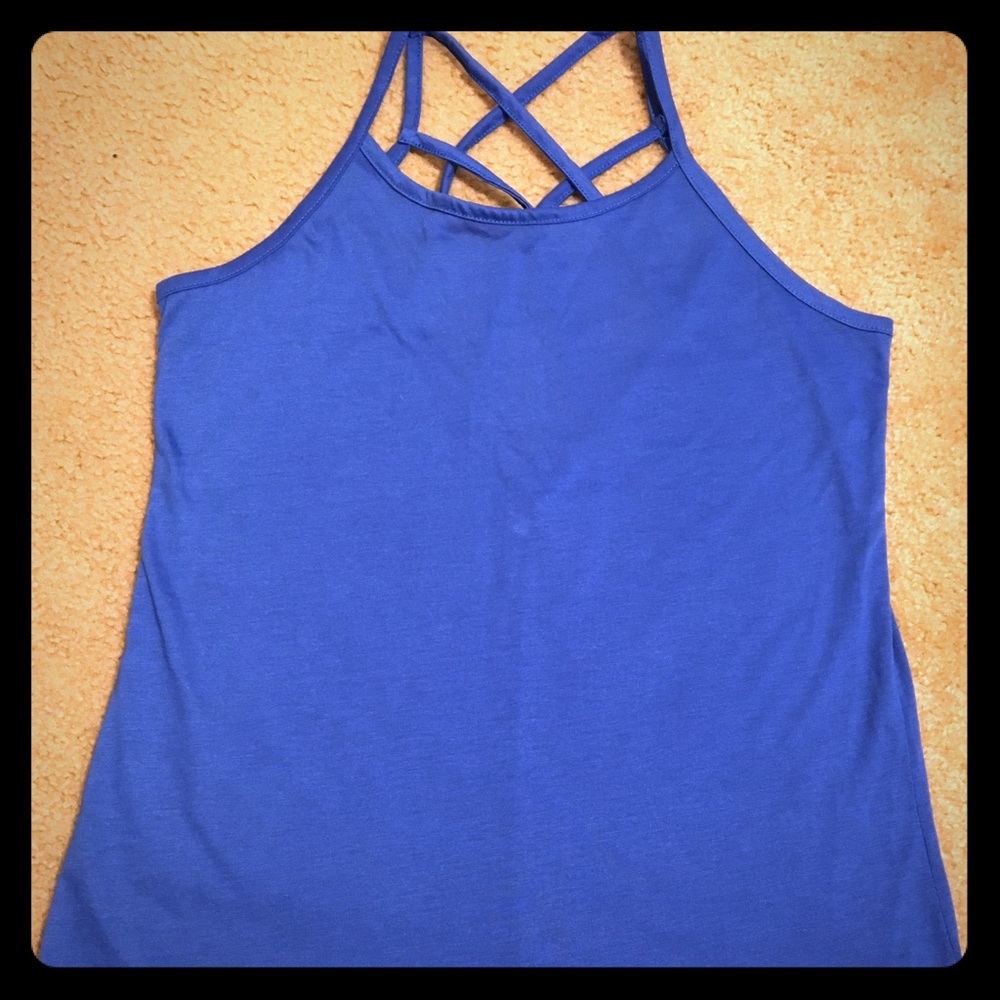 Cross-cross back blue tank